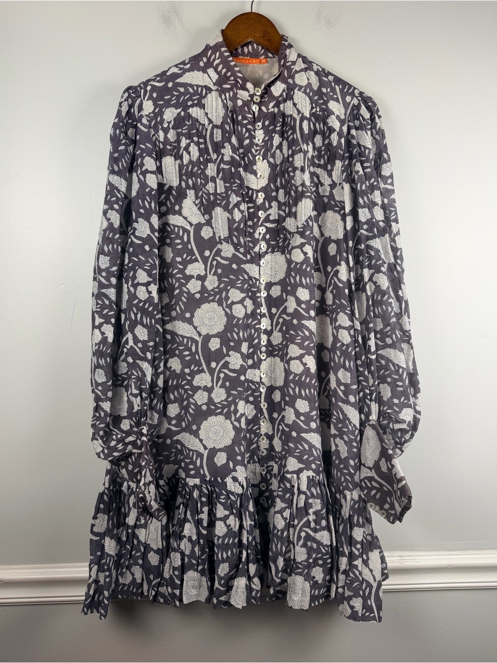Tuckernuck Oliphant purple white floral drop waist long puff sleeve dress size M